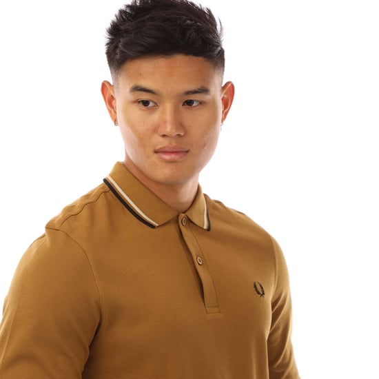 Herren Fred Perry Langarm Twin Tipped Poloshirt in Gelb - Image 2