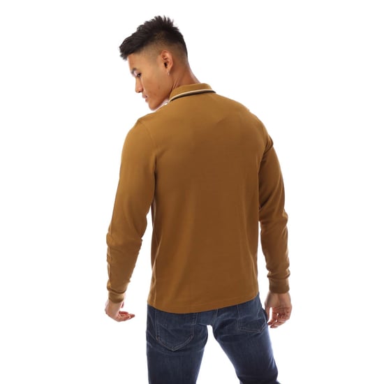 Herren Fred Perry Langarm Twin Tipped Poloshirt in Gelb - Image 3