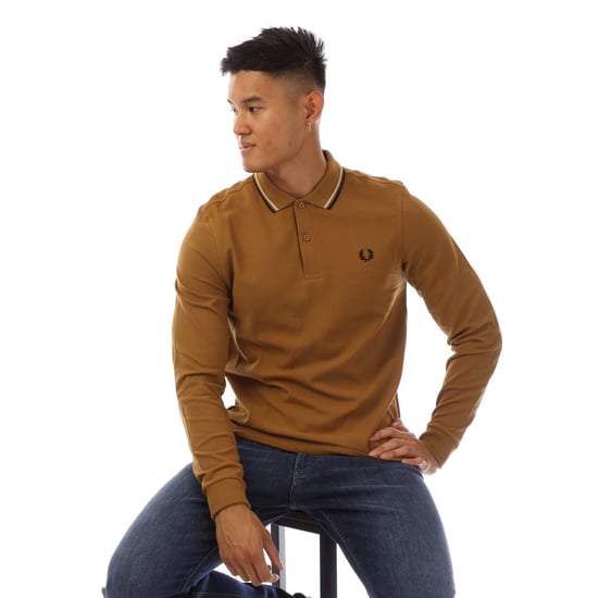 Herren Fred Perry Langarm Twin Tipped Poloshirt in Gelb - Image 4
