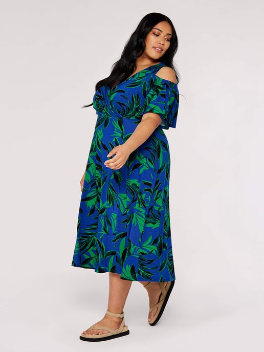 Apricot Tropical Palm Midikleid - Image 3