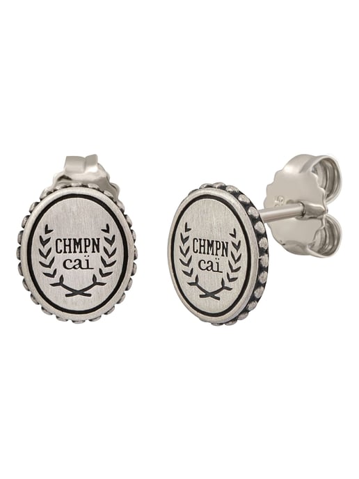 cai Single Ohrstecker 925/-Sterling Silber satiniert oxodiert Champion Wappen - Image 1