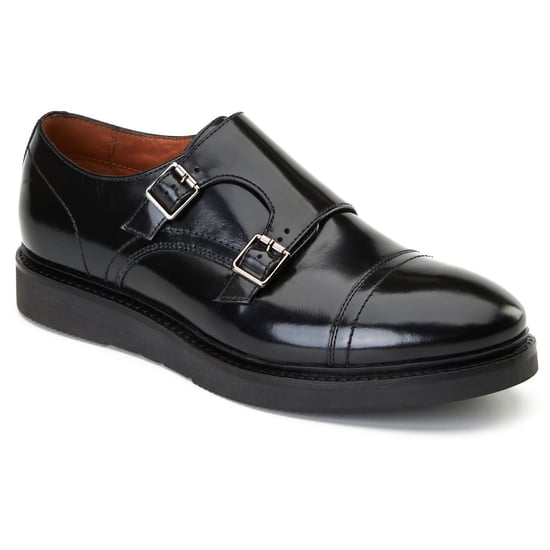 Base London Knight Herrenschuhe Aus Schwarzem Leder Mit Doppeltem Monk Riemen - Image 1