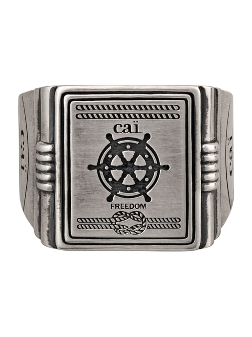 cai Ring 925/- Sterling Silber Siegelring matt oxidiert Sailor Wappen - Image 1