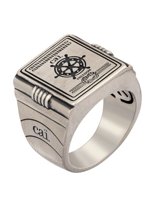 cai Ring 925/- Sterling Silber Siegelring matt oxidiert Sailor Wappen - Image 4