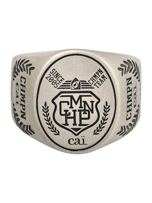 cai Ring 925/- Sterling Silber Siegelring satiniert oxidiert Champion Wappen - Image 1