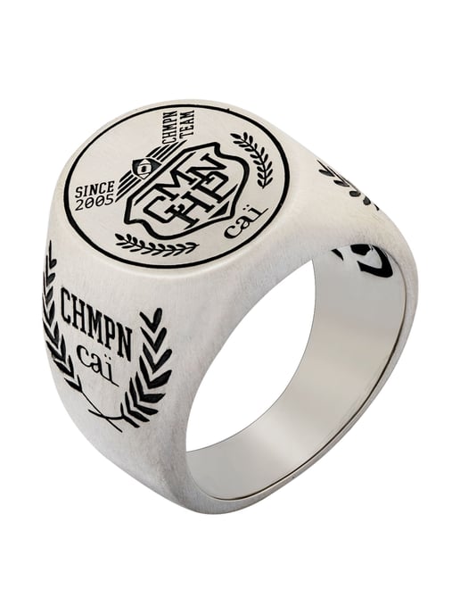 cai Ring 925/- Sterling Silber Siegelring satiniert oxidiert Champion Wappen - Image 4