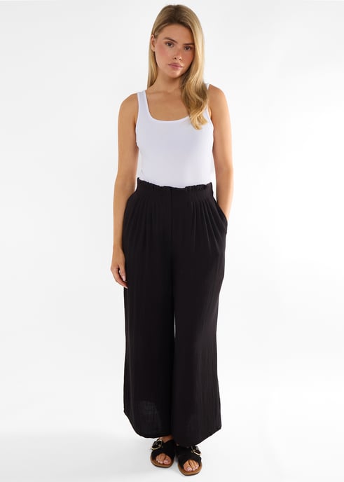 Schwarze Hose mit weitem Bein und Paperbag-Taille - Image 1