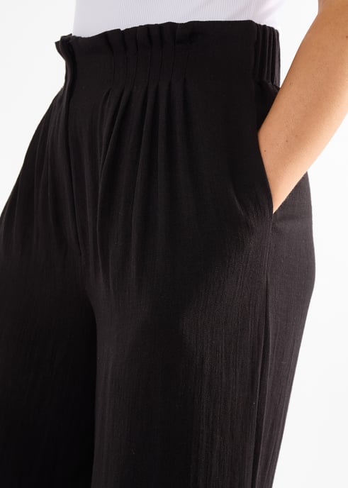 Schwarze Hose mit weitem Bein und Paperbag-Taille - Image 2
