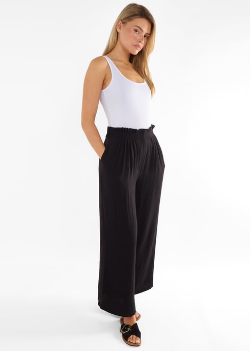 Schwarze Hose mit weitem Bein und Paperbag-Taille - Image 3