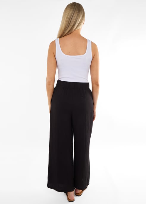 Schwarze Hose mit weitem Bein und Paperbag-Taille - Image 4