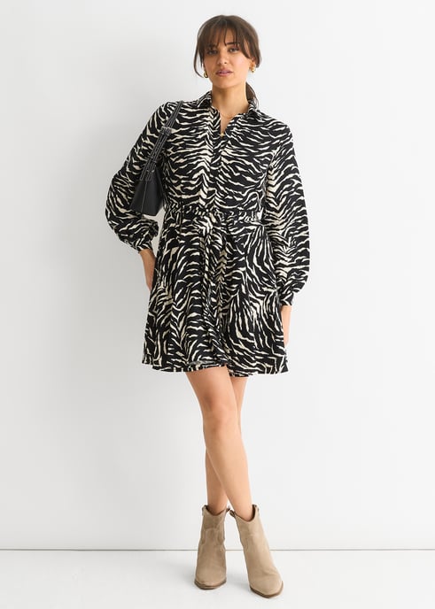 Mono Zebra Hemdkleid mit Gürtel - Image 1