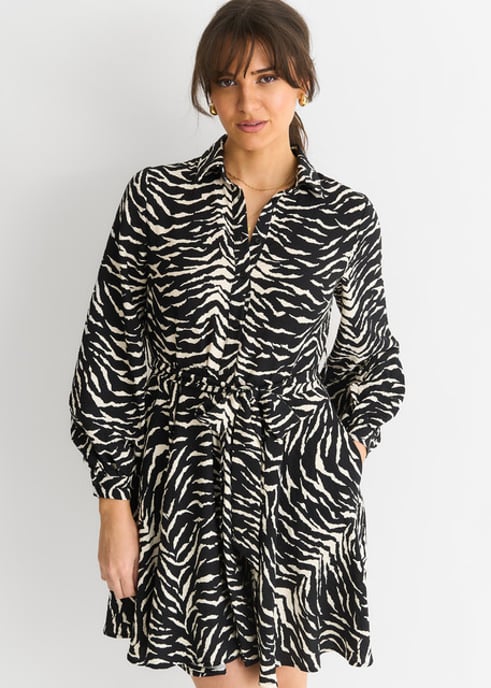 Mono Zebra Hemdkleid mit Gürtel - Image 2