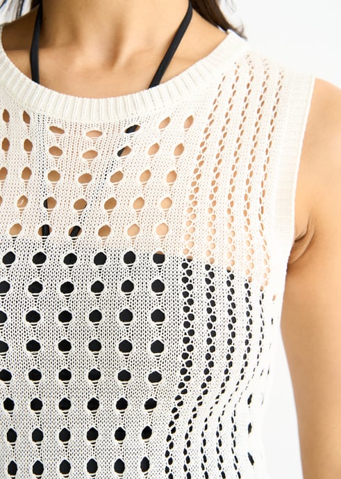 Weißes Häkelstrick-Bodycon-Midikleid - Image 2