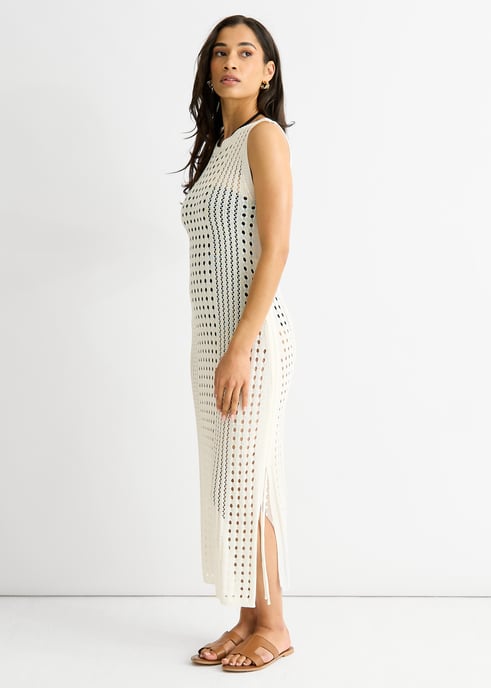 Weißes Häkelstrick-Bodycon-Midikleid - Image 3