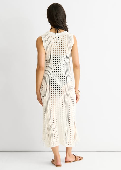 Weißes Häkelstrick-Bodycon-Midikleid - Image 4
