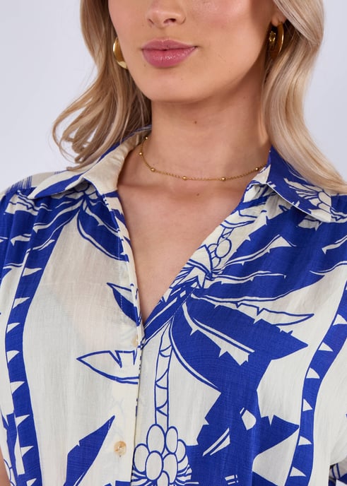 Blaues Tropical Print Midi-Hemdkleid - Image 2