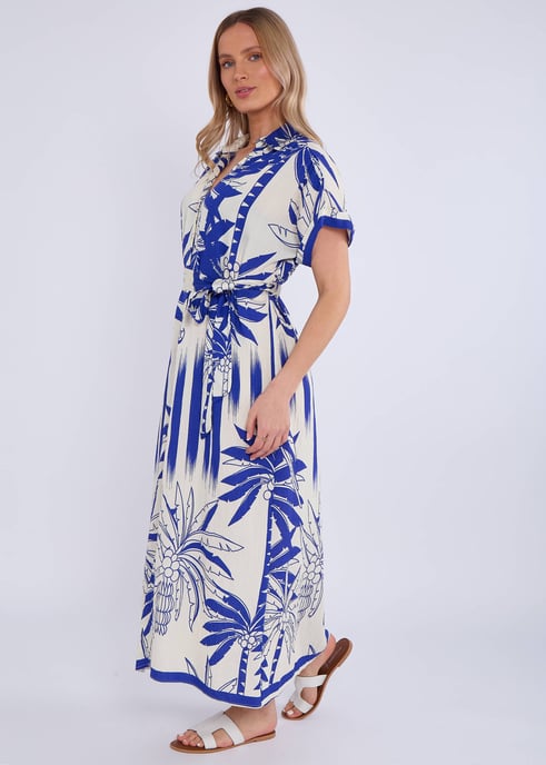 Blaues Tropical Print Midi-Hemdkleid - Image 3