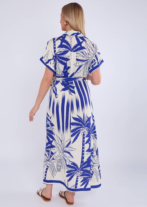 Blaues Tropical Print Midi-Hemdkleid - Image 4