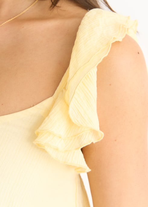 Lemon Ruffle Kurzarm-Maxikleid aus Viskose - Image 2