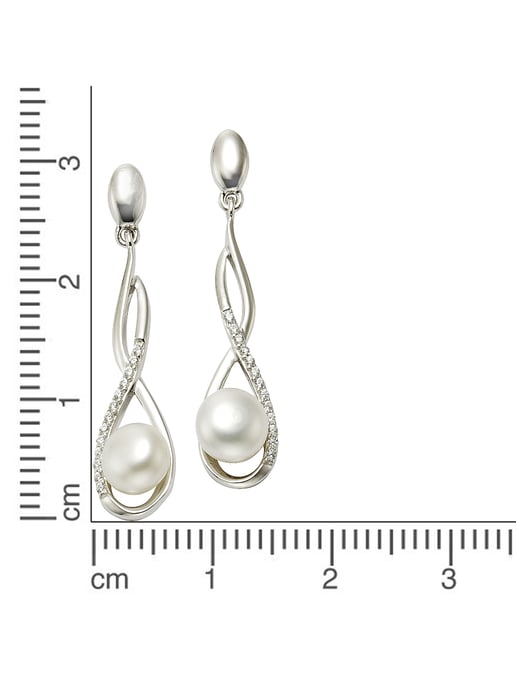 Zeeme Pearls Ohrringe Silber 925 rhodiniert mit weißen Perlen 7mm und Zirkonia-Steinen - Image 2