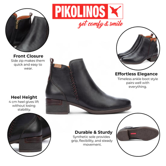 Pikolinos Damen-Stiefeletten aus schwarzem Leder mit Reißverschluss und Absatz - Malaga - Image 2