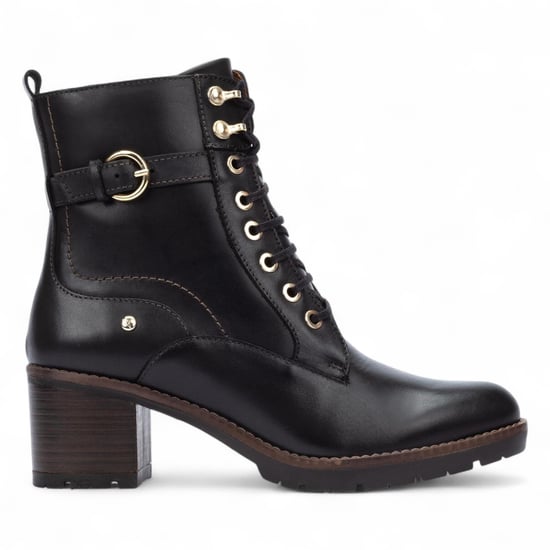 Pikolinos Combat-Stiefeletten für Damen aus schwarzem Leder mit mittelhohem Absatz - Llanes - Image 1
