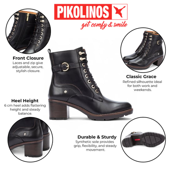 Pikolinos Combat-Stiefeletten für Damen aus schwarzem Leder mit mittelhohem Absatz - Llanes - Image 2