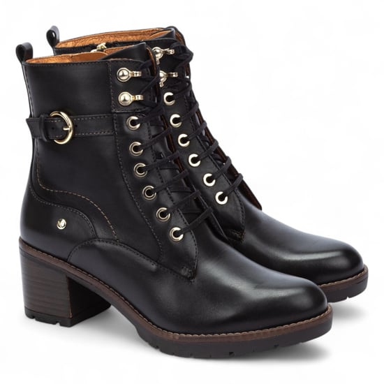 Pikolinos Combat-Stiefeletten für Damen aus schwarzem Leder mit mittelhohem Absatz - Llanes - Image 3