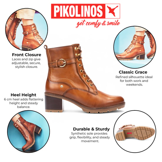 Pikolinos Damen Brandy Brown Leder Combat Ankle Boots mit mittelhohem Absatz - Llanes - Image 2