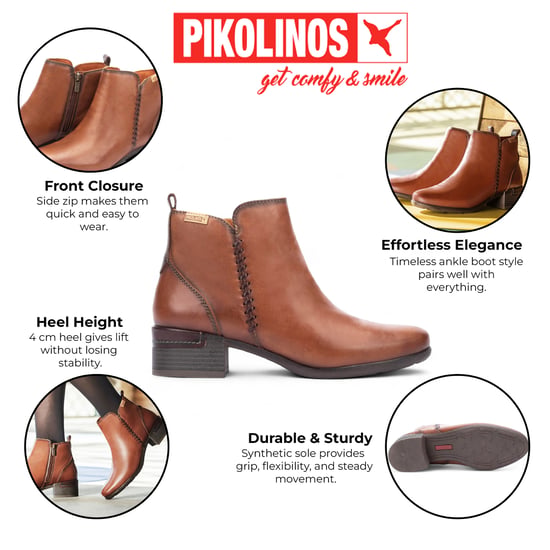 Pikolinos Damen-Stiefeletten aus Cuero-braunem Leder mit Reißverschluss und Absatz - Malaga - Image 2