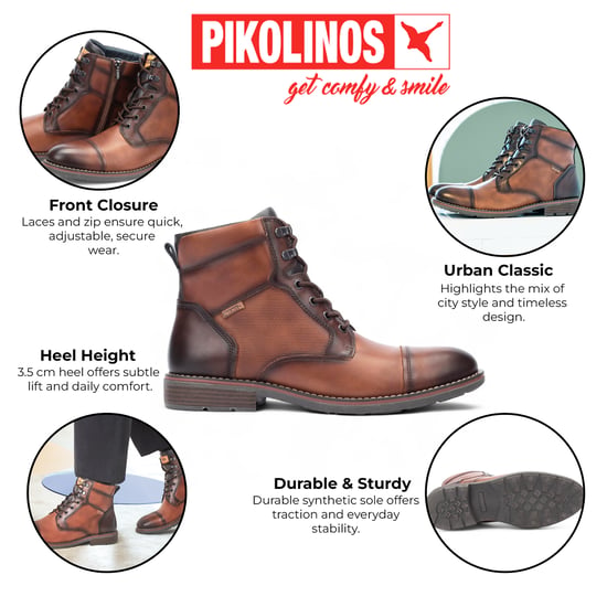 Pikolinos Herren-Stiefeletten mit Reißverschluss und Schnürung aus cuerobraunem Leder – York - Image 2