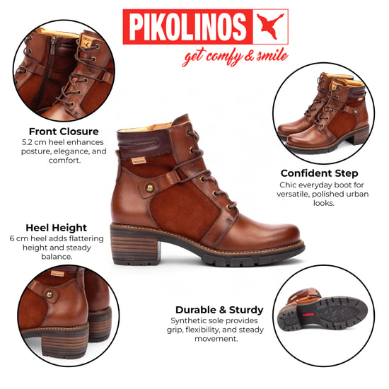 Pikolinos Cuero Braune Leder-Stiefeletten mit Reißverschluss und Schnürabsatz für Damen – San Sebastián - Image 2