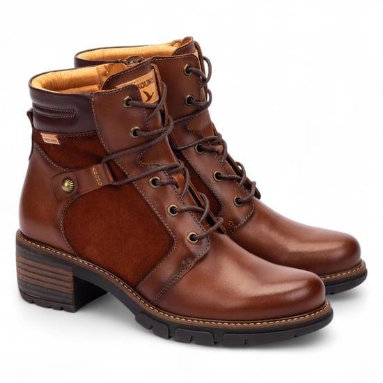 Pikolinos Cuero Braune Leder-Stiefeletten mit Reißverschluss und Schnürabsatz für Damen – San Sebastián - Image 3