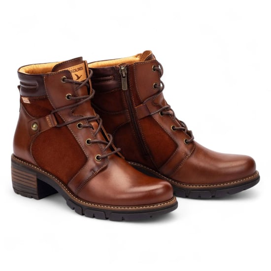Pikolinos Cuero Braune Leder-Stiefeletten mit Reißverschluss und Schnürabsatz für Damen – San Sebastián - Image 4