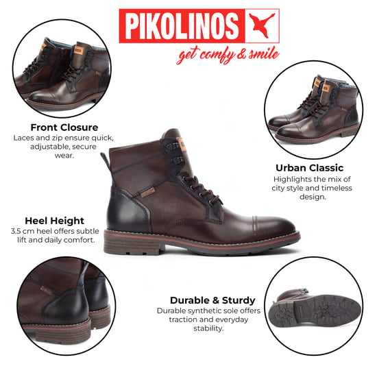 Pikolinos Olmo Herren-Stiefeletten aus braunem Leder mit Reißverschluss und Schnürung – York - Image 2