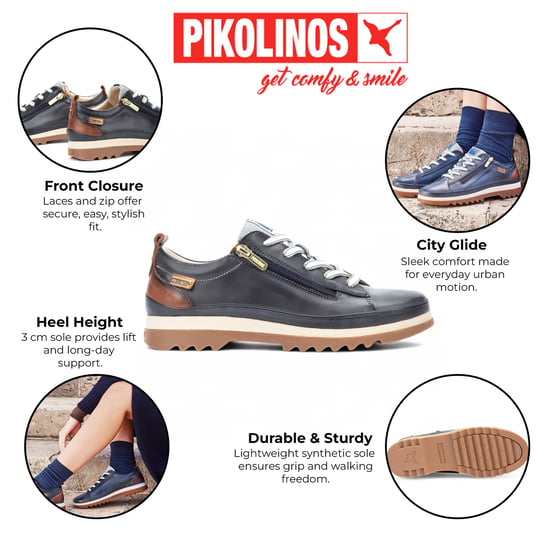 Pikolinos Damen-Sneakers aus ozeanblauem Leder mit Schnürsenkeln und Reißverschluss – Vigo - Image 2