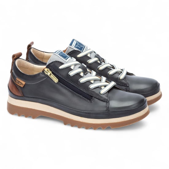 Pikolinos Damen-Sneakers aus ozeanblauem Leder mit Schnürsenkeln und Reißverschluss – Vigo - Image 3