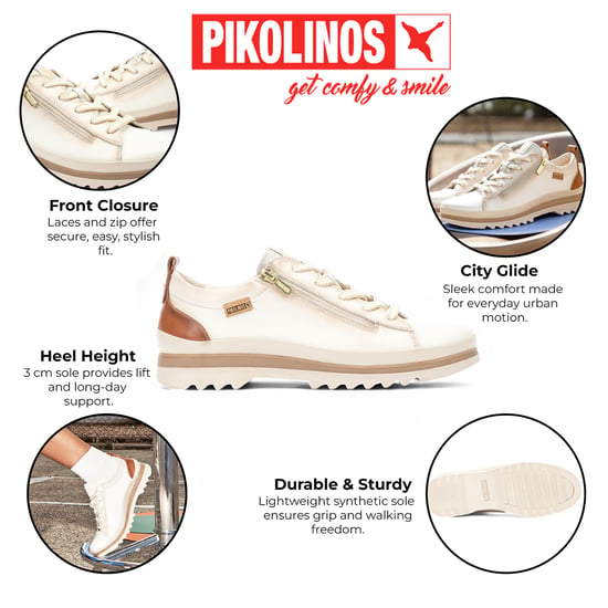 Pikolinos Nata Damen-Sneakers mit Schnürsenkeln und Reißverschluss in Weiß aus Leder – Vigo - Image 2