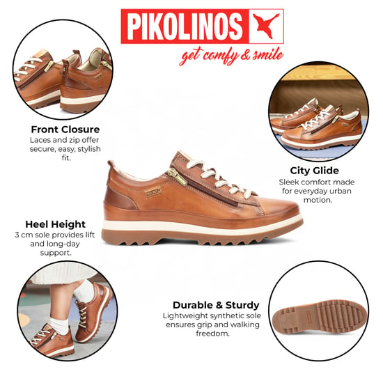 Pikolinos Damen Brandy Brown Leder Schnürsenkel & Reißverschluss Sneakers - Vigo - Image 2
