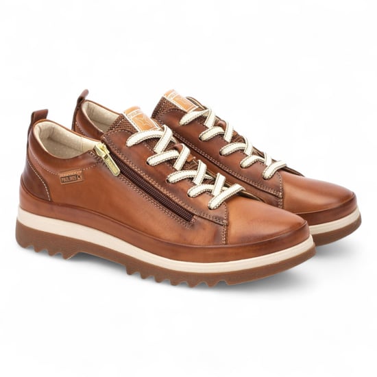 Pikolinos Damen Brandy Brown Leder Schnürsenkel & Reißverschluss Sneakers - Vigo - Image 3