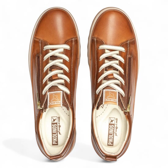 Pikolinos Damen Brandy Brown Leder Schnürsenkel & Reißverschluss Sneakers - Vigo - Image 4