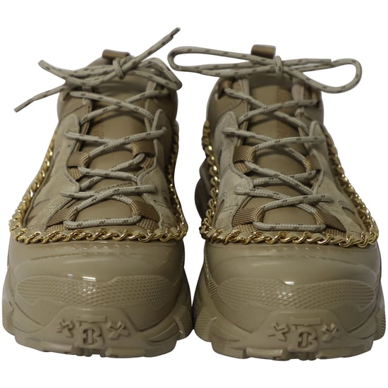 Burberry „Arthur“-Sneaker mit Goldkette aus khakifarbenem Leder - Image 2