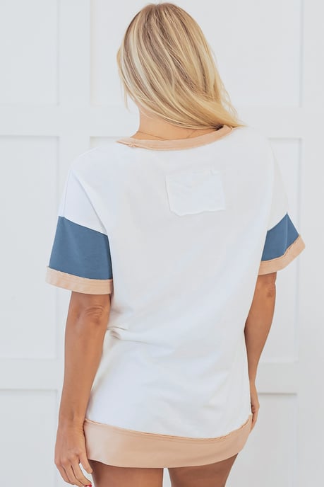 Mehrfarbige Colorblock-Patchwork Tunika T-Shirt mit Seitenschlitz - Image 2