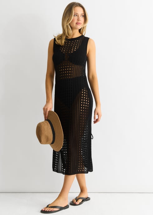 Schwarzes Häkelstrick-Bodycon-Midikleid - Image 3