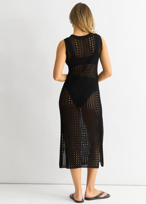 Schwarzes Häkelstrick-Bodycon-Midikleid - Image 4
