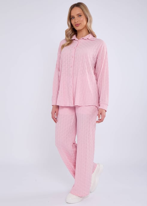 Rosa strukturiertes Hemd mit langen Ärmeln und Übergröße - Image 3