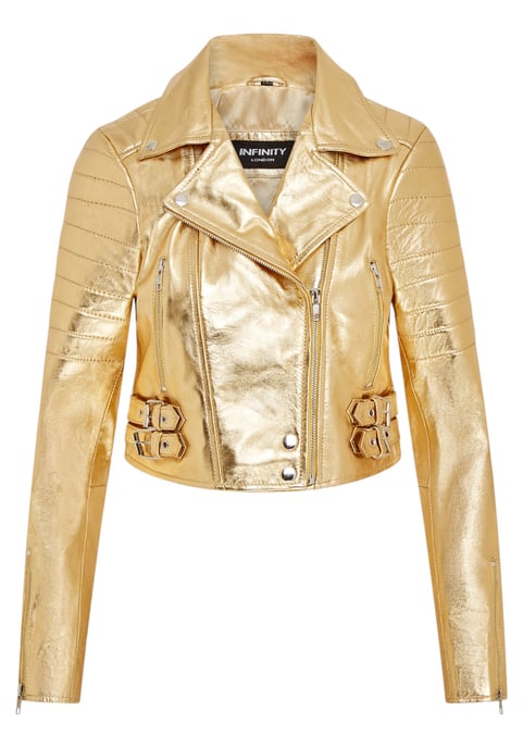 Goldene, verkürzte Brando-Bikerjacke aus Leder für Damen – Durban - Image 2