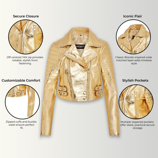 Goldene, verkürzte Brando-Bikerjacke aus Leder für Damen – Durban - Image 3