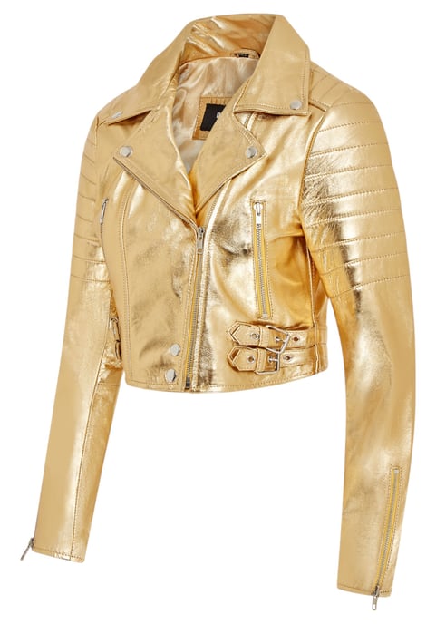 Goldene, verkürzte Brando-Bikerjacke aus Leder für Damen – Durban - Image 4