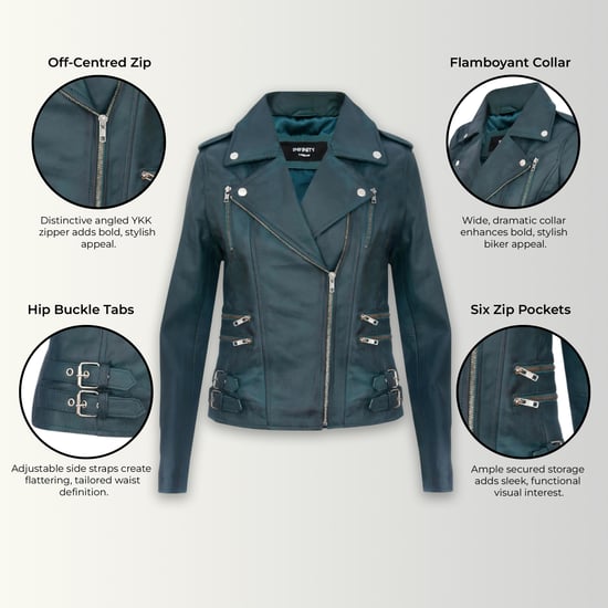 Damen Leder Blaugrün Brando Bikerjacke-Constantia - Image 3